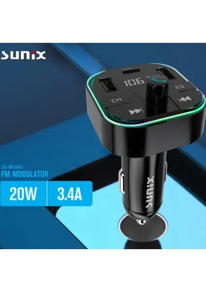 Sunix Fm Modulator 3.4A 20W Araç Şarj Aleti Mdl-14