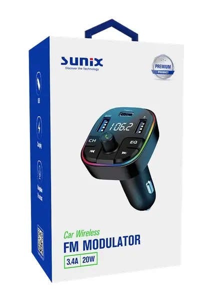 Sunix Fm Modulator 3.4A 20W Araç Şarj Aleti Mdl-14