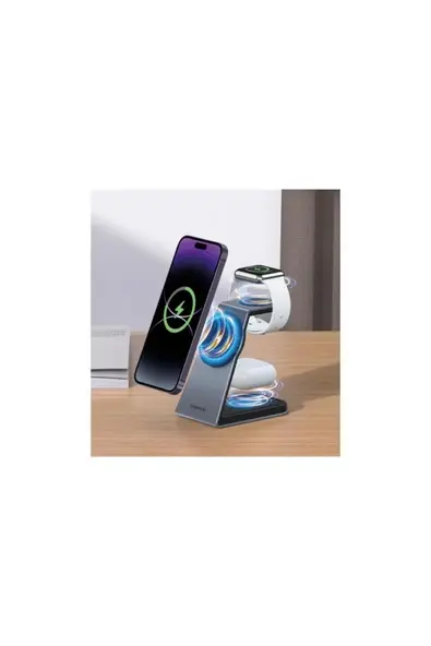 SUNİX 3in1 15w Telefon 2,5w Saat 3,5w Kulaklık Kablosuz Şarj Istasyonu Mg-80