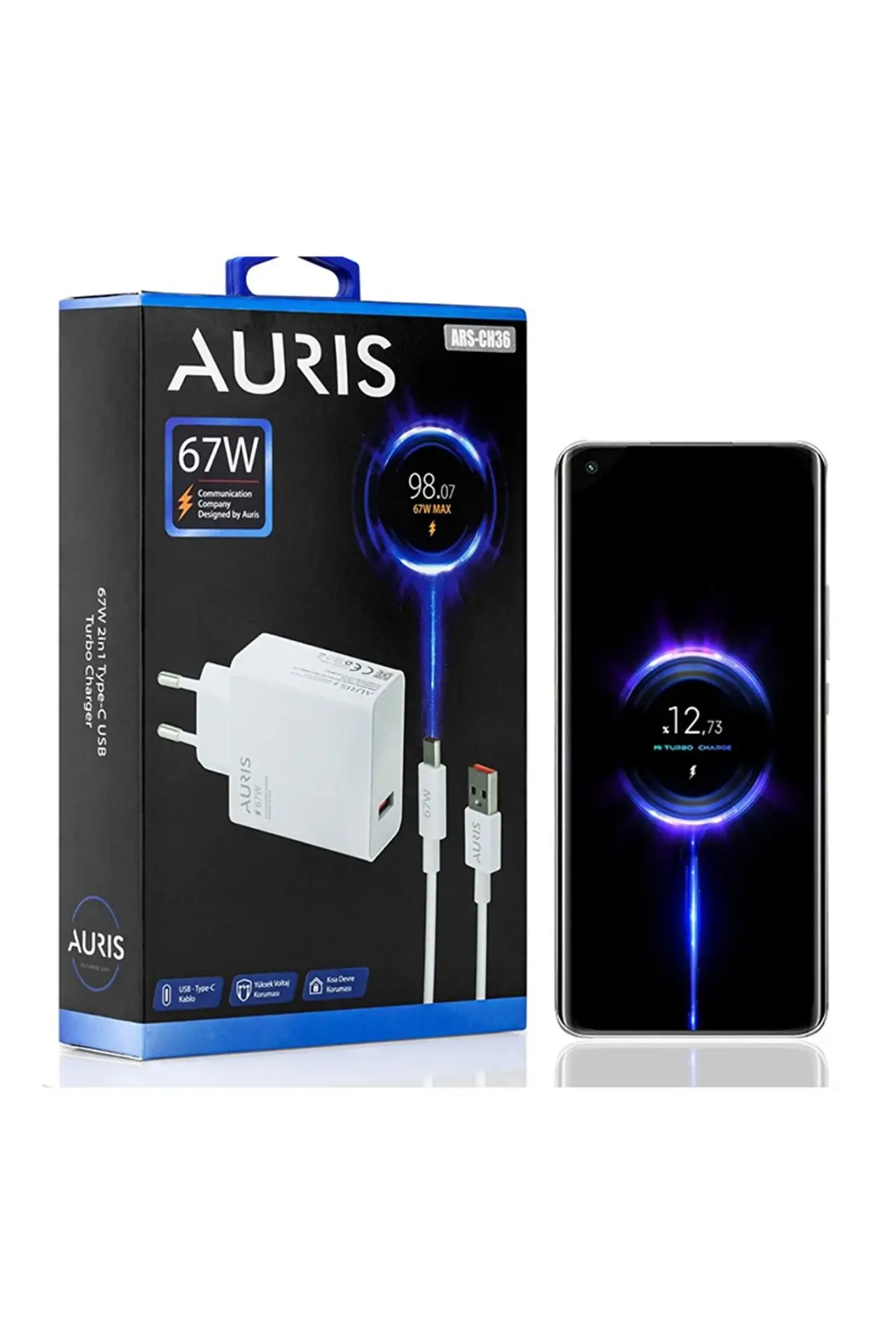 Auris CH36 Type-C Şarj Seti | 67W Saliseli Süper Hızlı