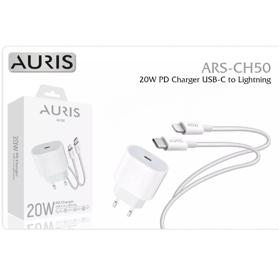 Auris CH50 20W PD Type-C to Lightning Beyaz Şarj Aleti