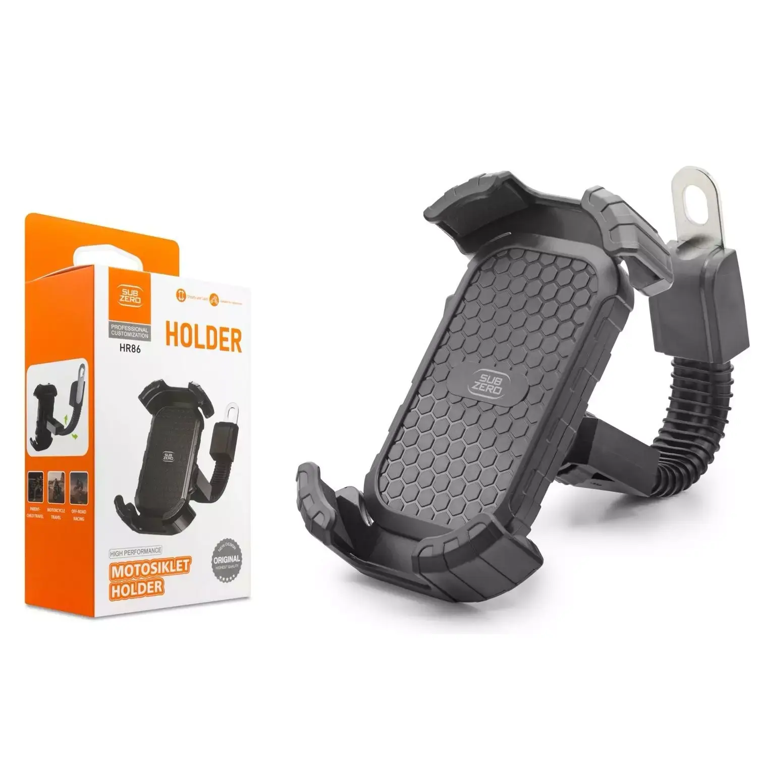 Subzero HR86 Motorsiklet Premium Telefon Tutucu | 360° Ayarlanabilir – APSESUAR Güvencesi